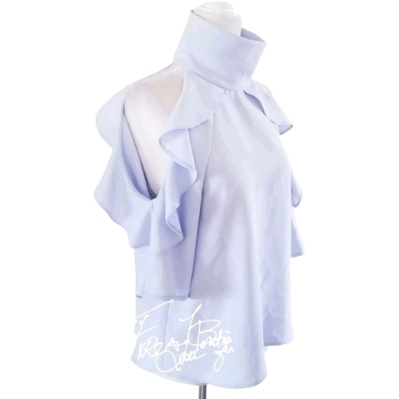 TOPSHOP BABY BLUE RUFFLE OPEN ARM TOP SZ S 4 - Picture 1 of 5